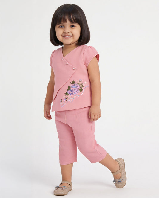 Peach linen Co-ordset with side flap