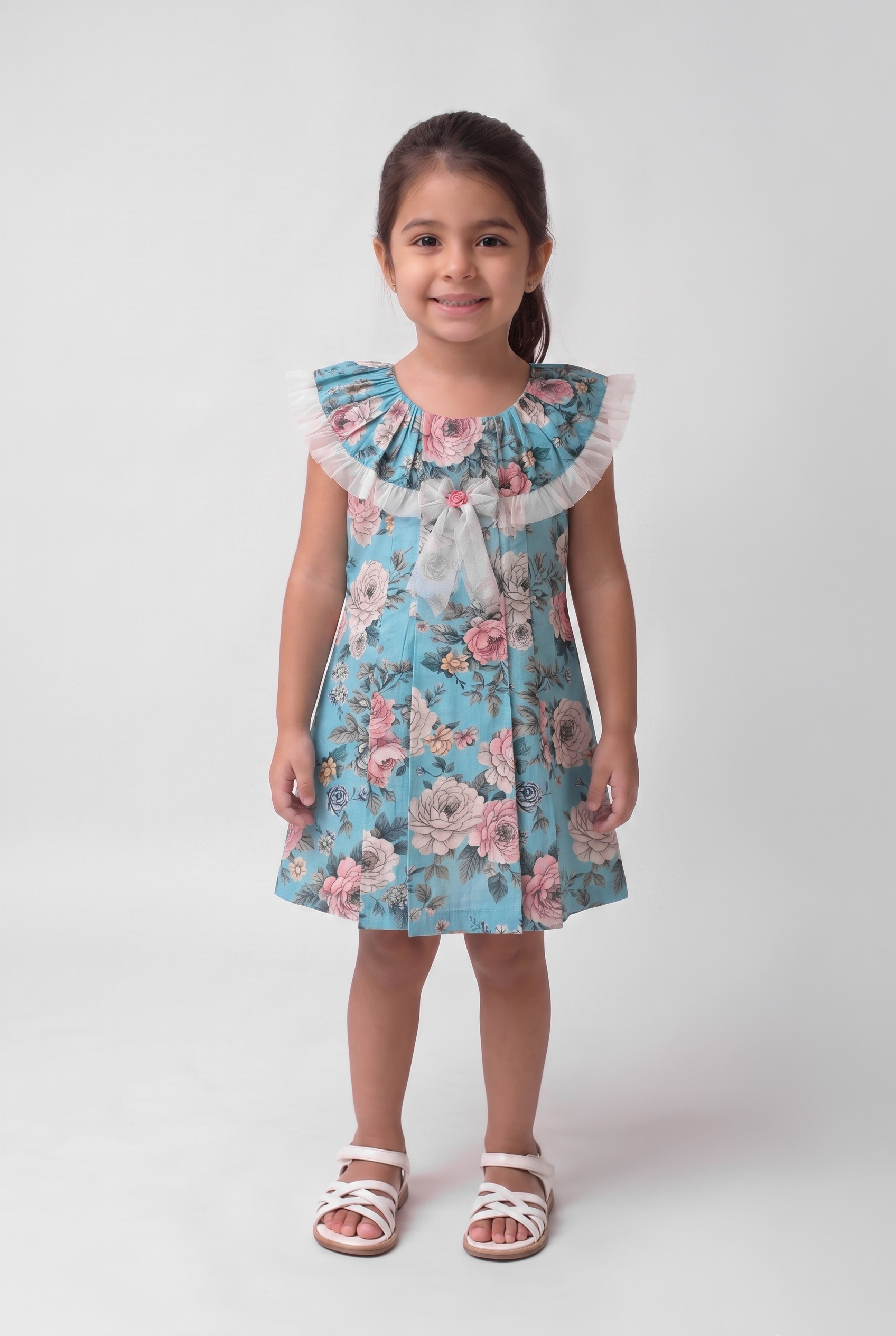 Comfortable blue printed cotton dress