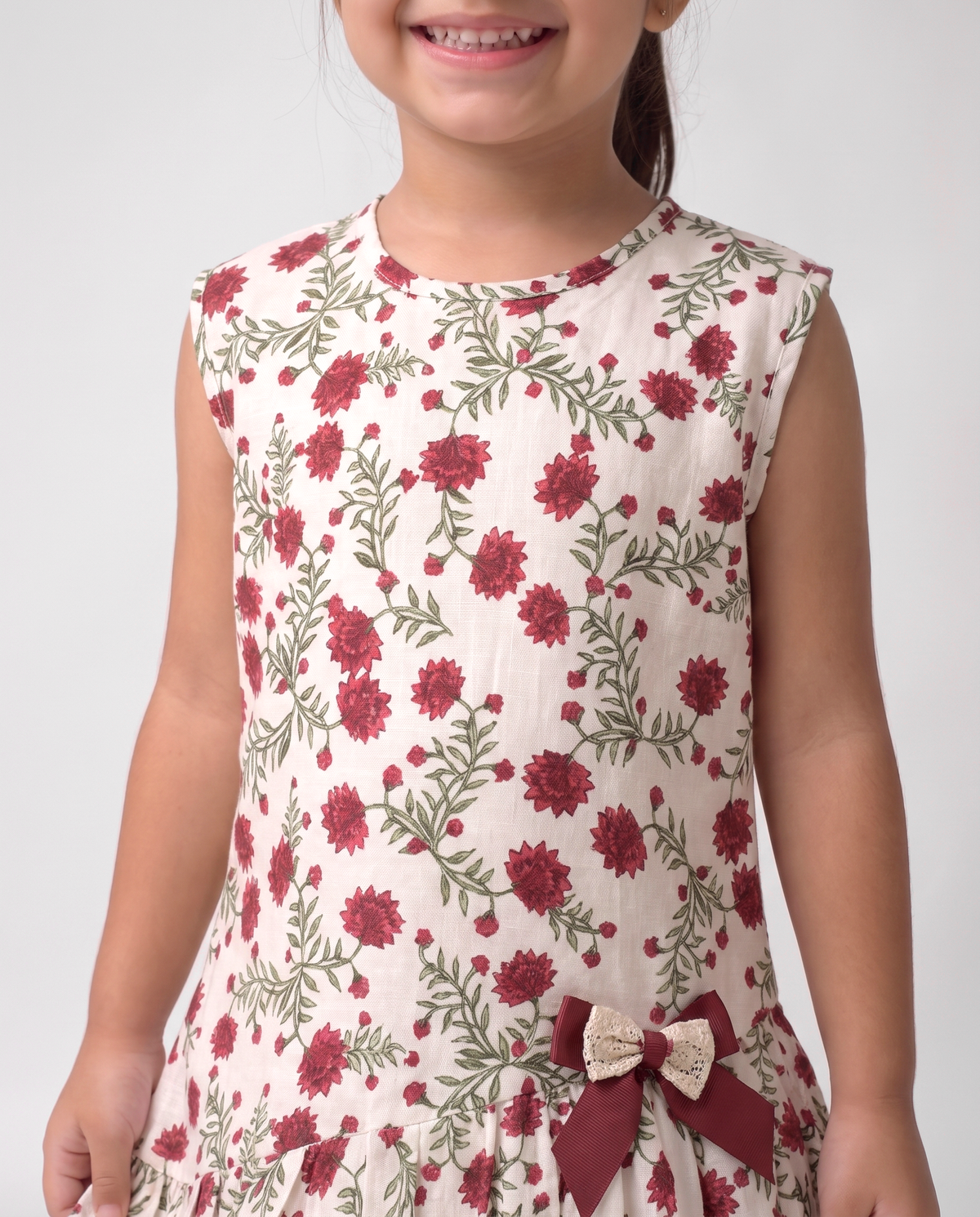 Red floral bloom cotton linen dress