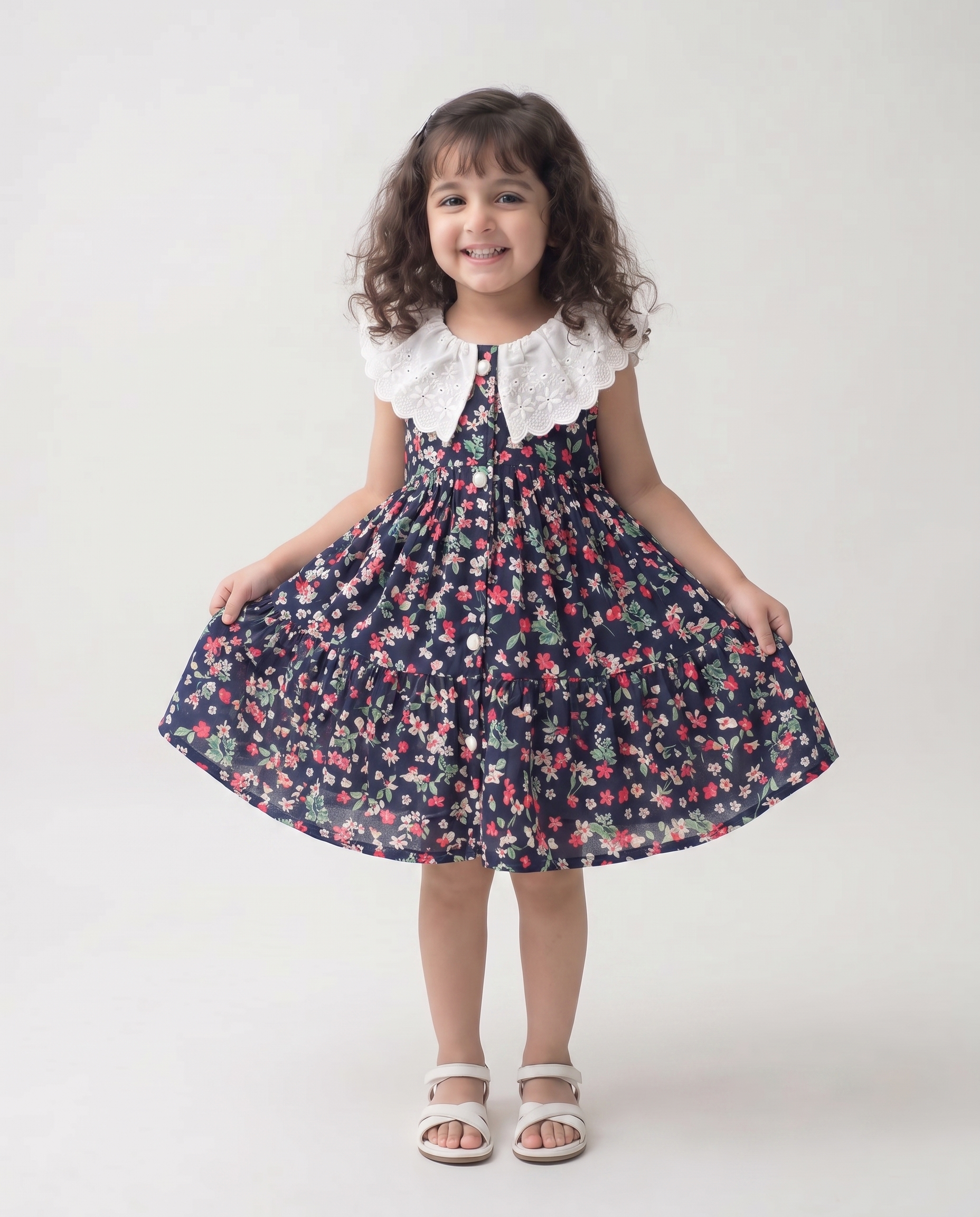 Flowy printed cotton dress (044)