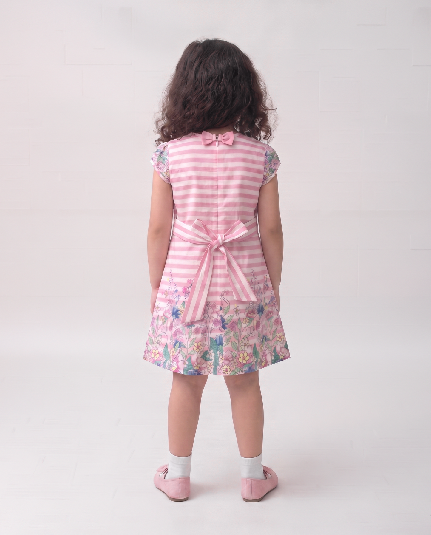 Floral bloom stripe cotton dress (043)