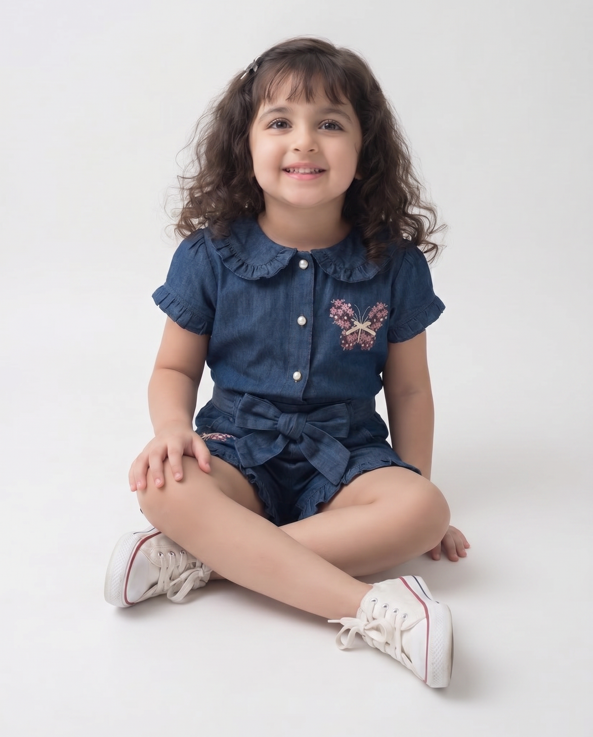 Cotton (Dark) denim Co-ordset with butterfly print