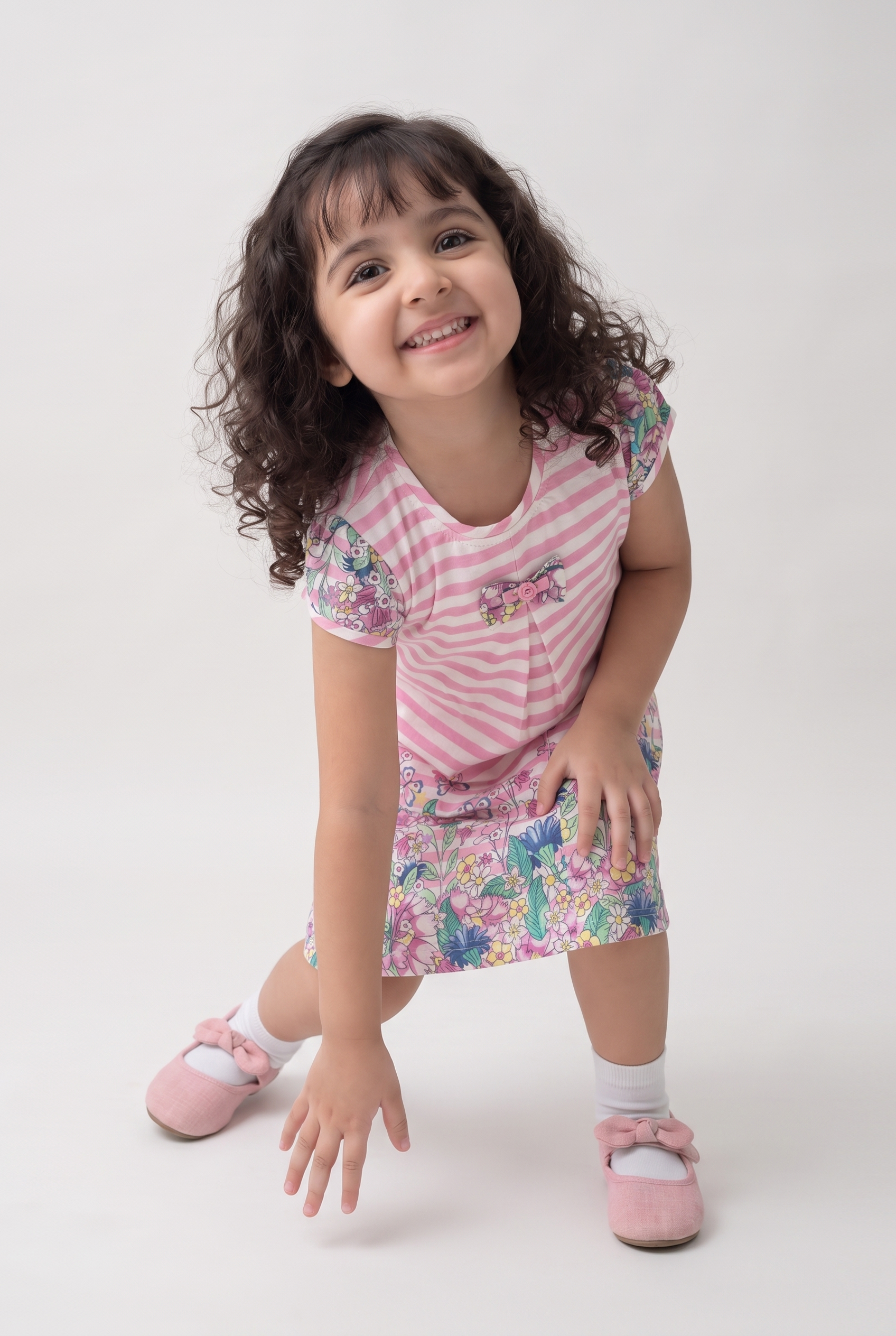 Floral bloom stripe cotton dress (043)