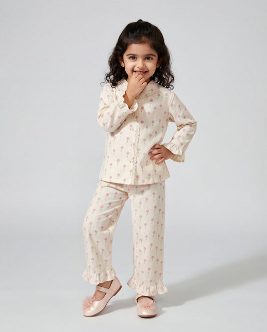 Butter with pink flowers nightsuit (SS26-#026)