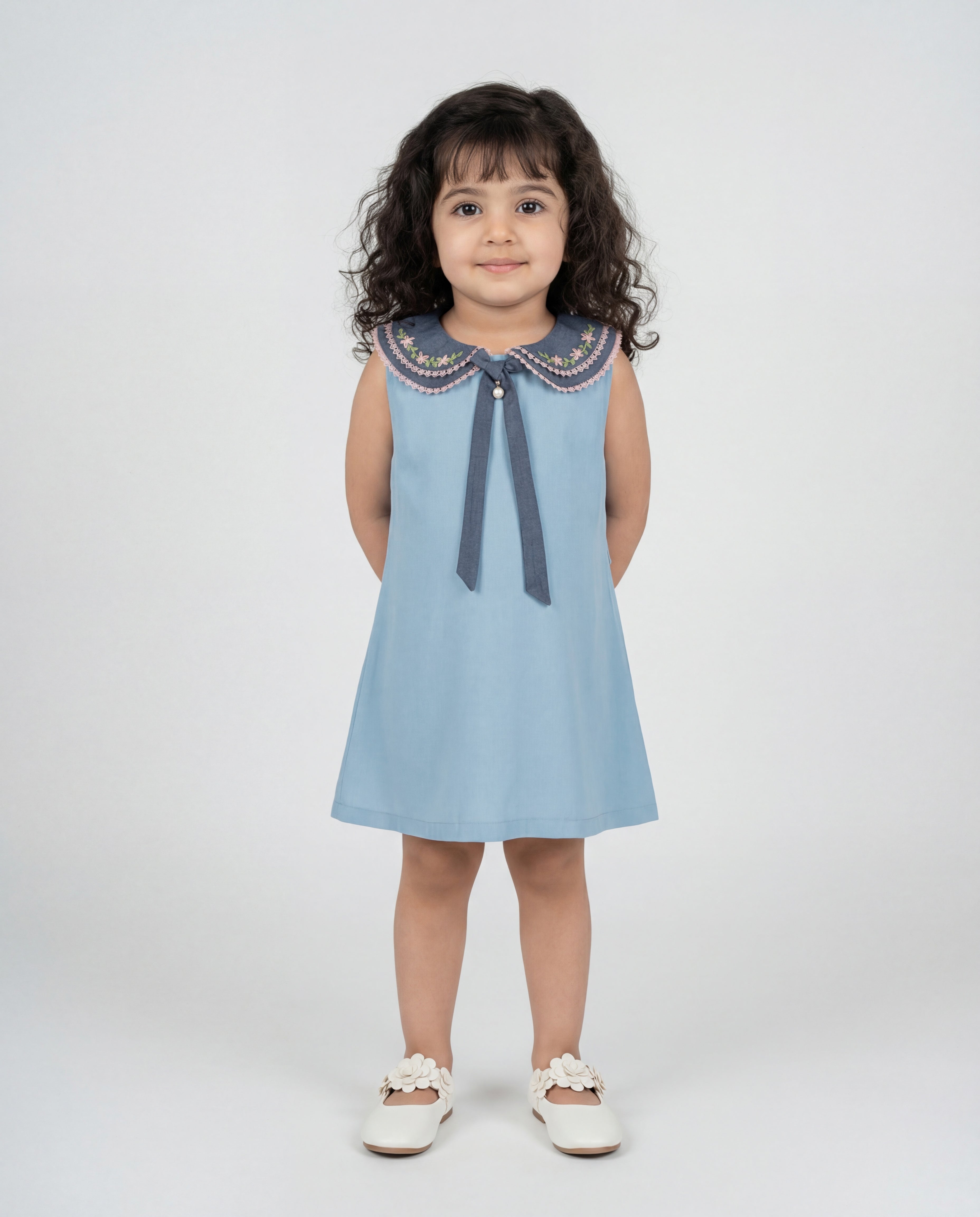 Denim dress with hand embriodery
