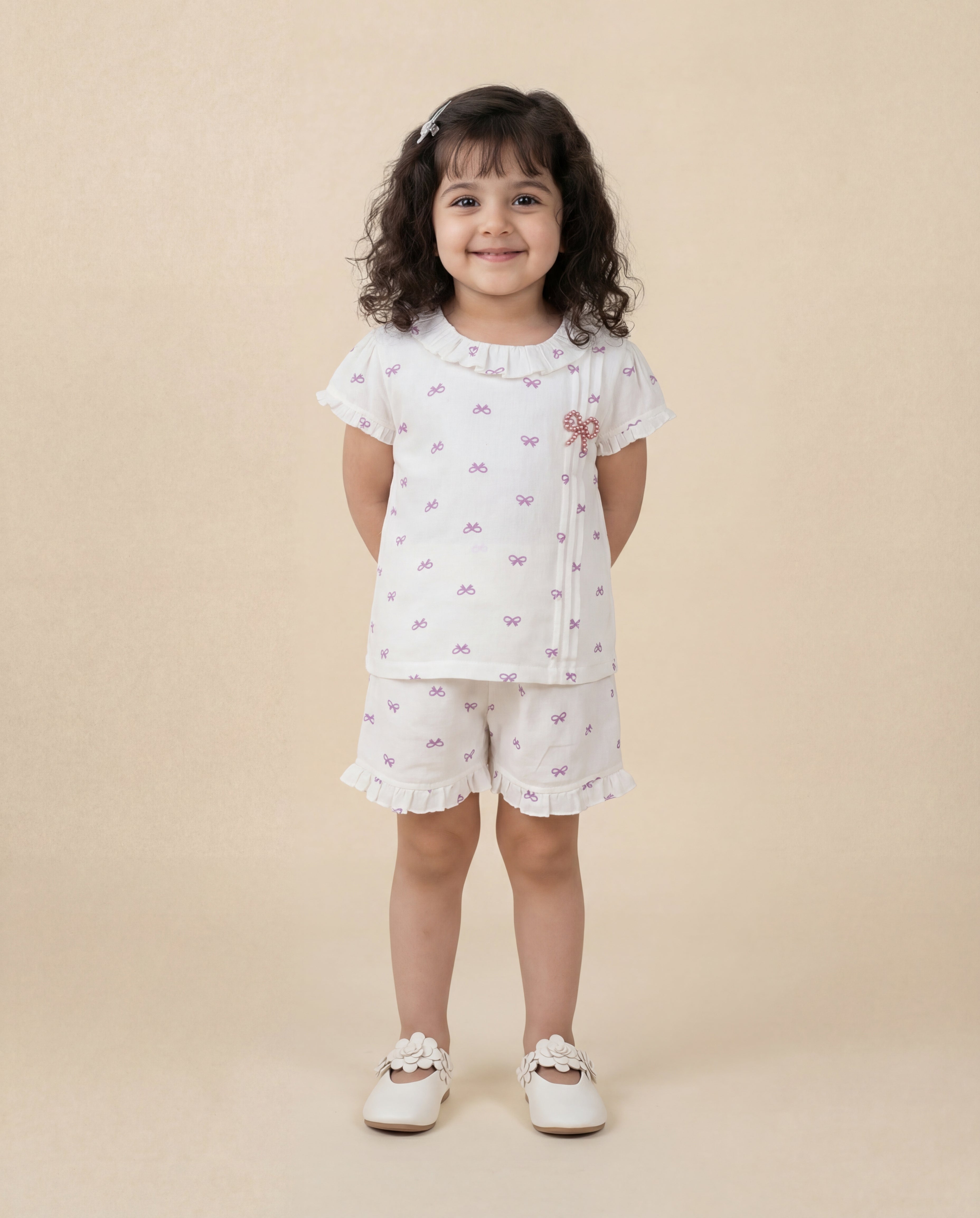 Comfortable cotton bow printed co-ordset