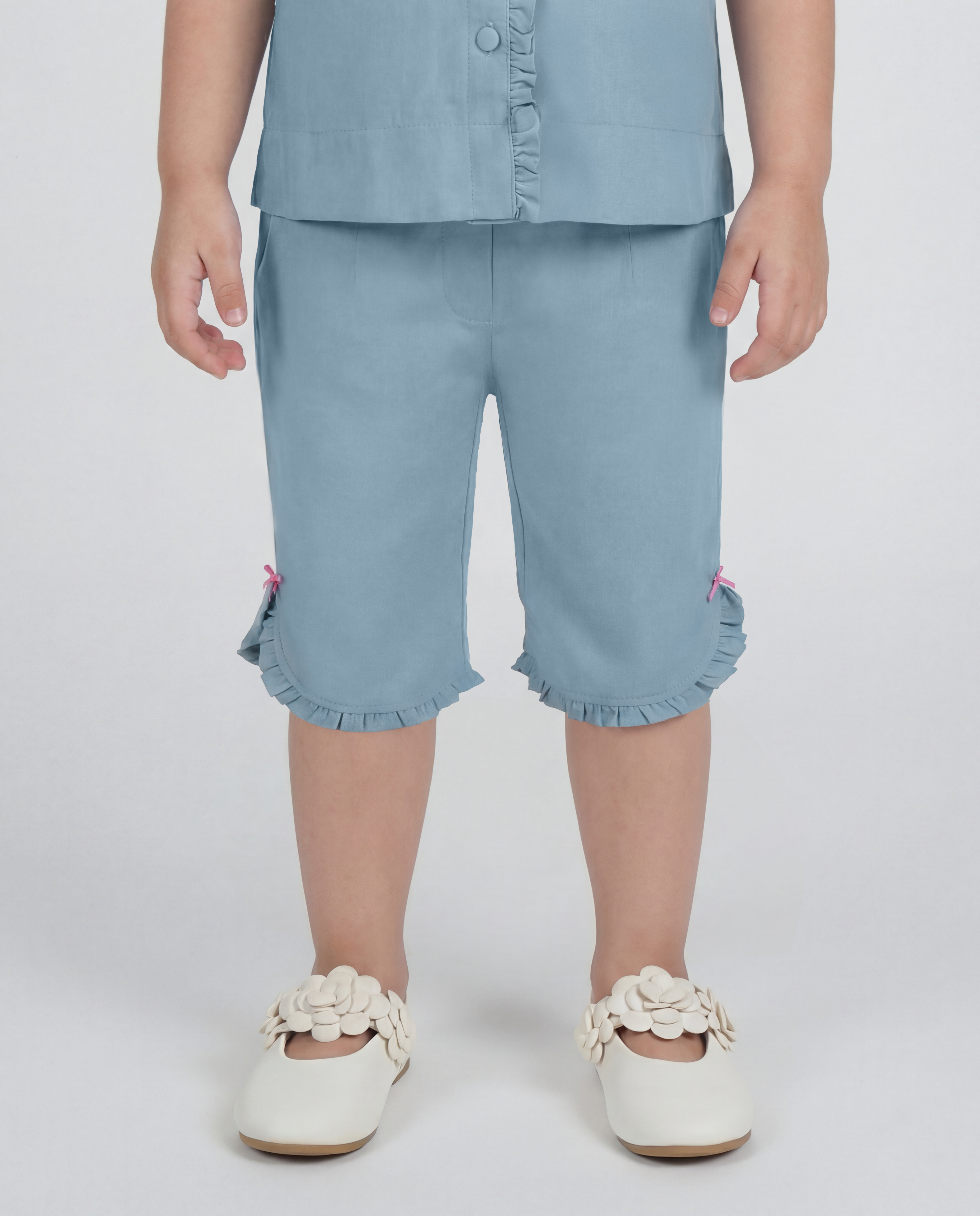 Denim co-ord with bow print detailing