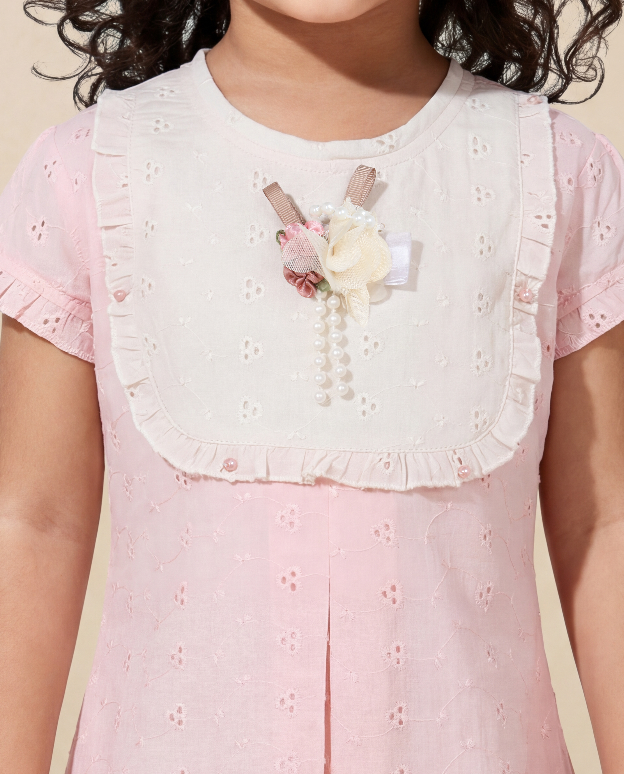 Blush pink schiffli dress with cream york