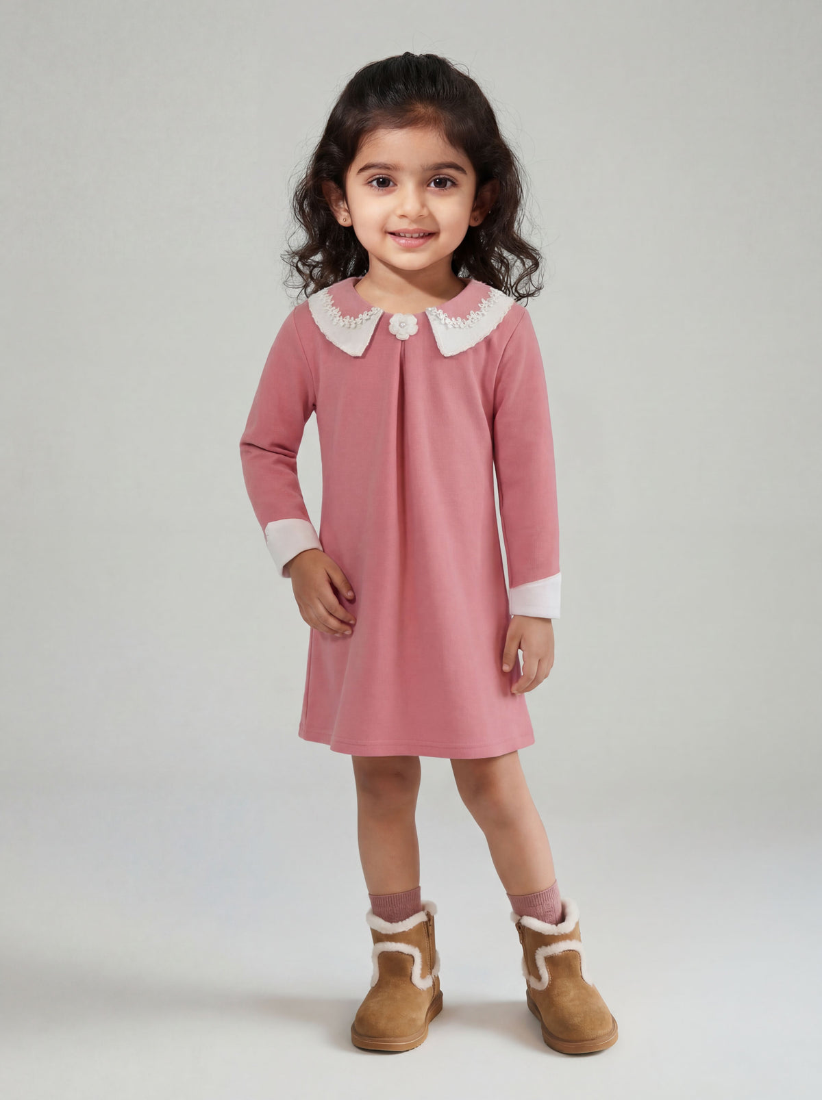Formal peach dress with fancy collar