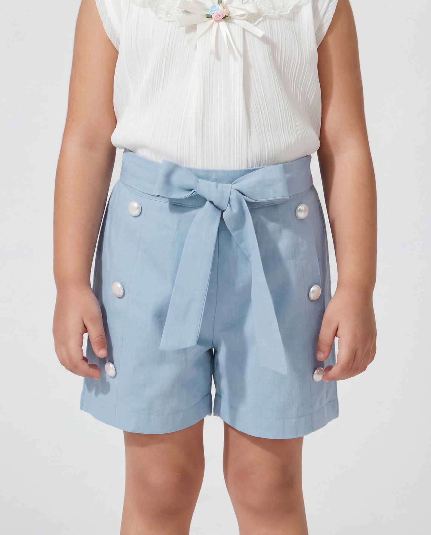 Cream fancy top with Cotton Denim Shorts