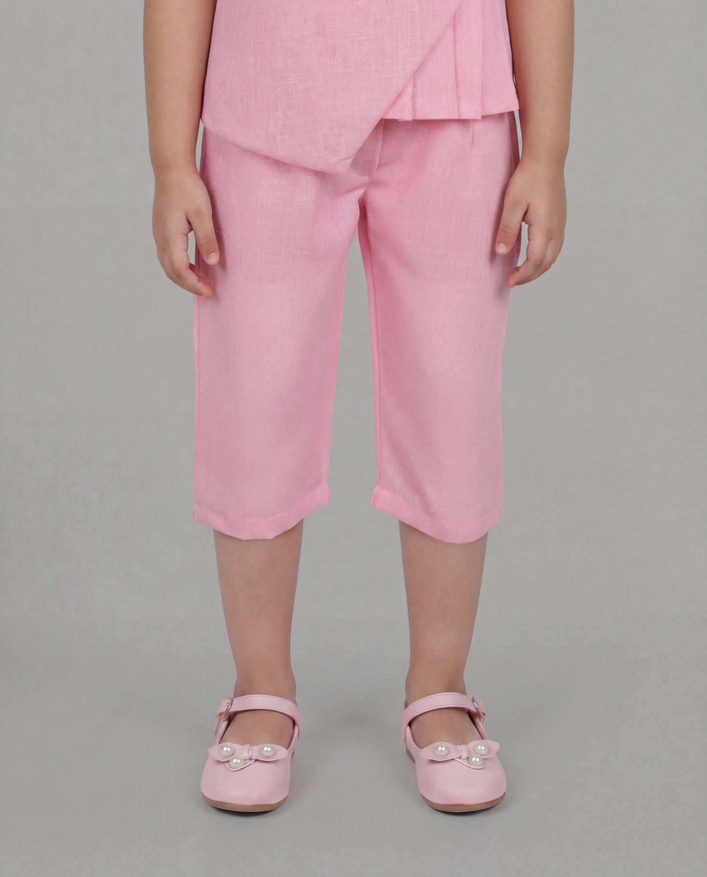 Pink linen co-ord set with floral detailing (SS26-#014)