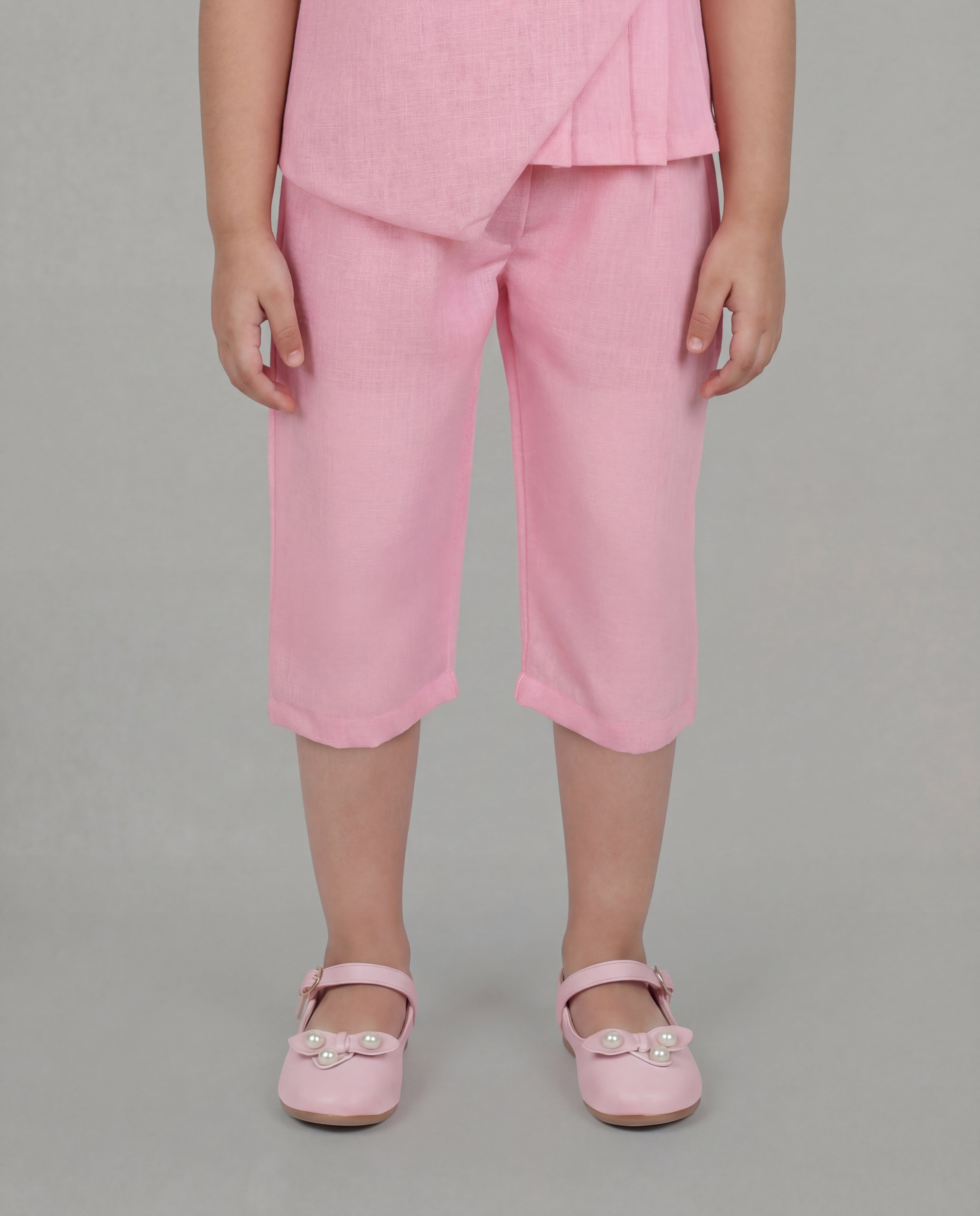 Pink linen co-ord set with floral detailing
