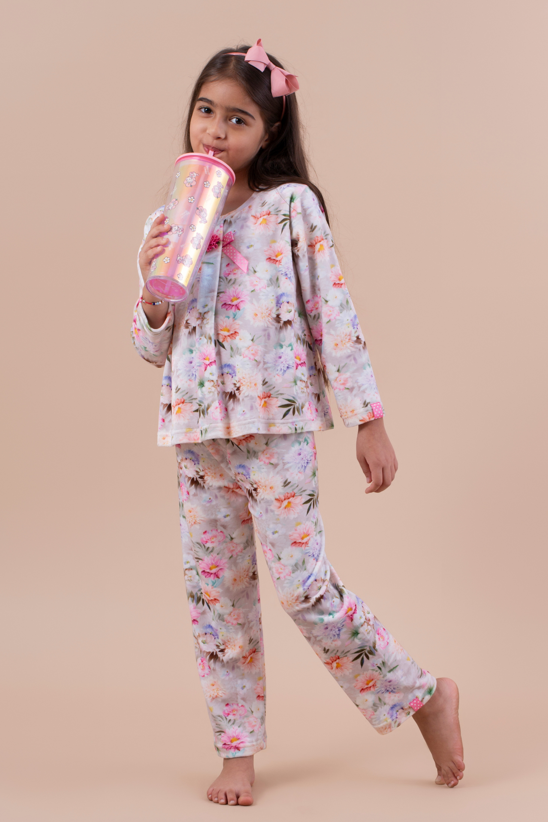 Pink floral printed night suit