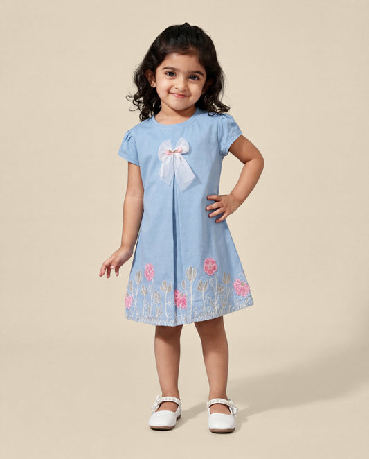 Soft light denim Dress with embroidery