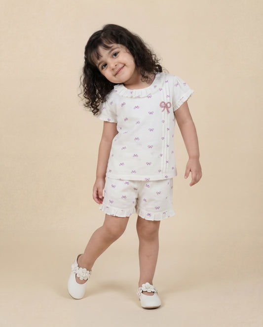 Comfortable cotton bow printed co-ordset
