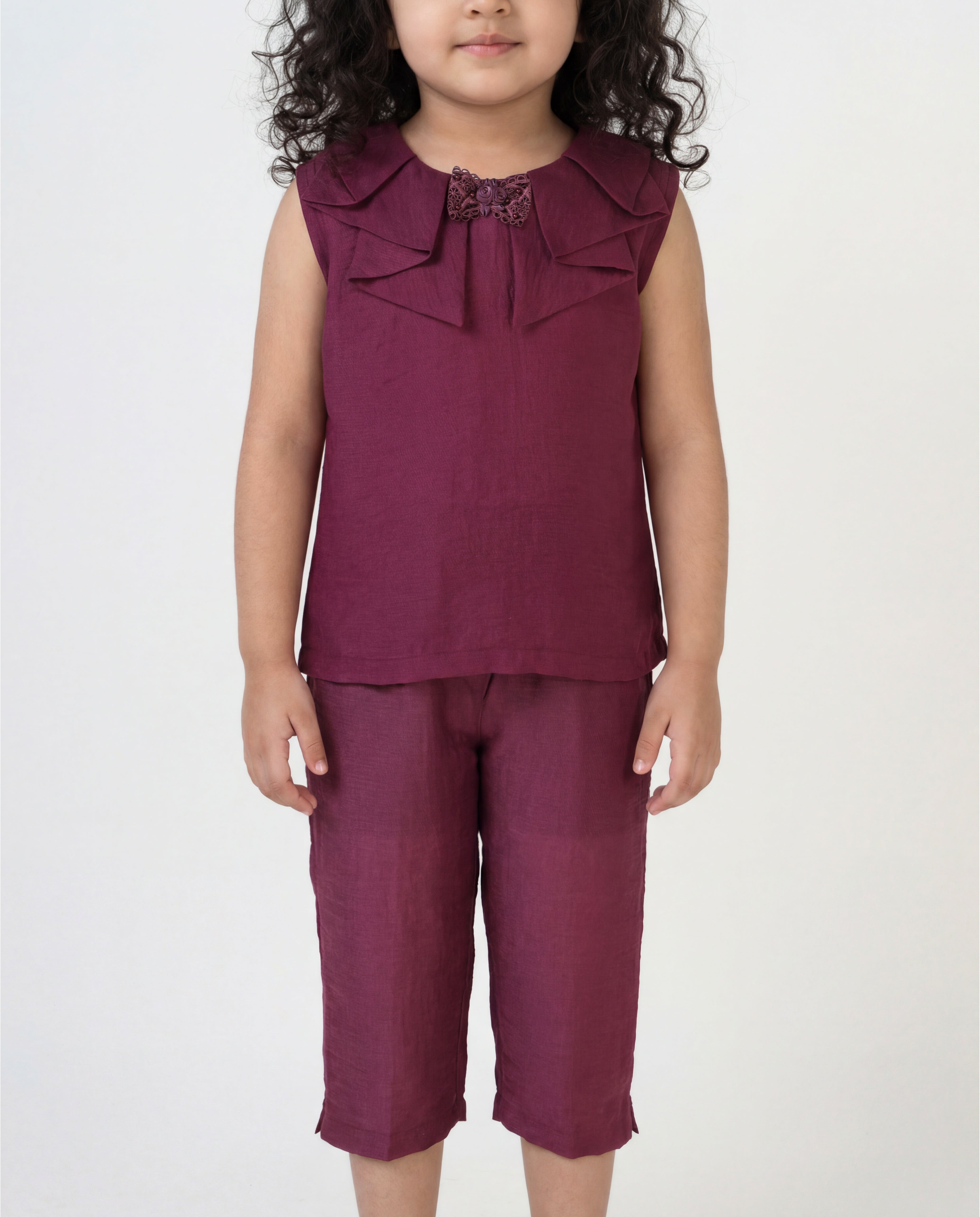 Plum co-ord set with fancy neck (SS26-#033)