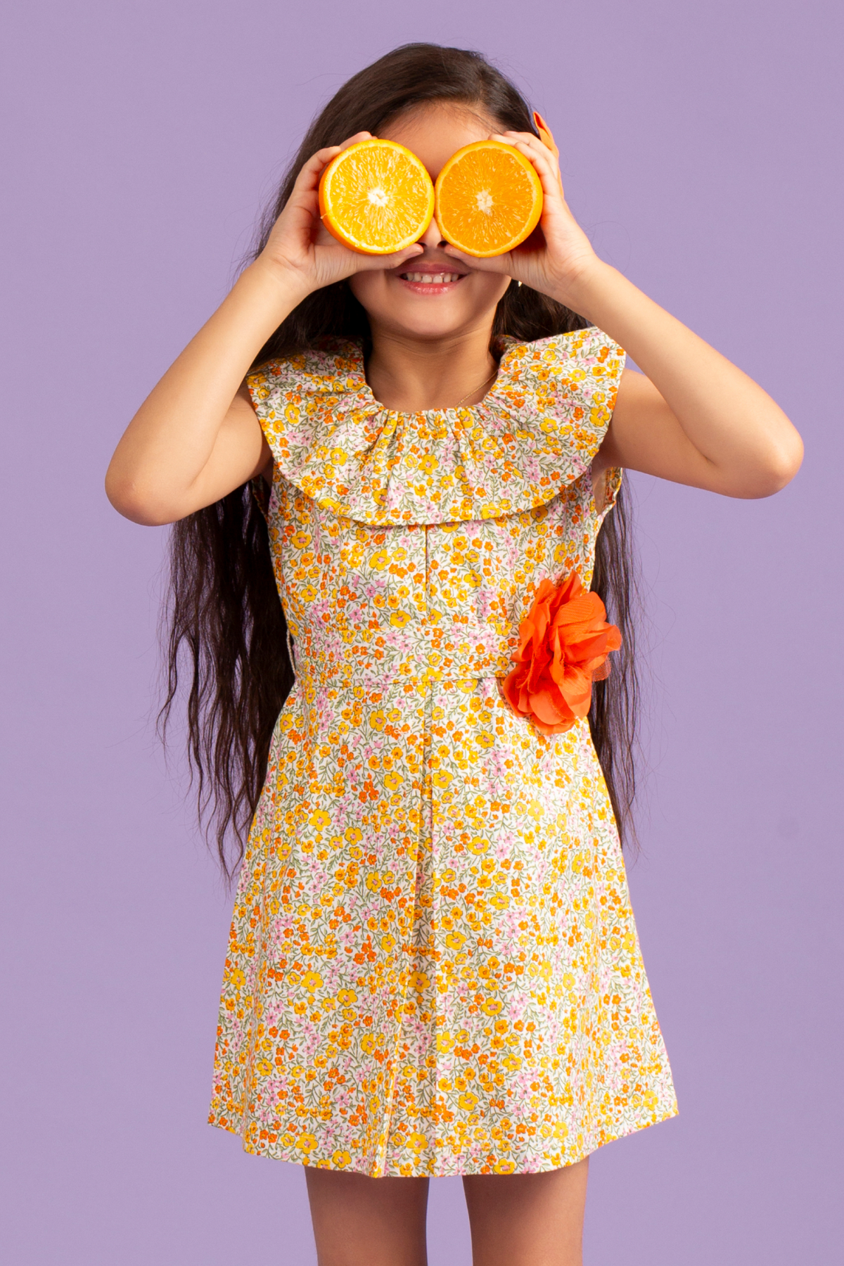 Floral printed Cotton dress with Flower