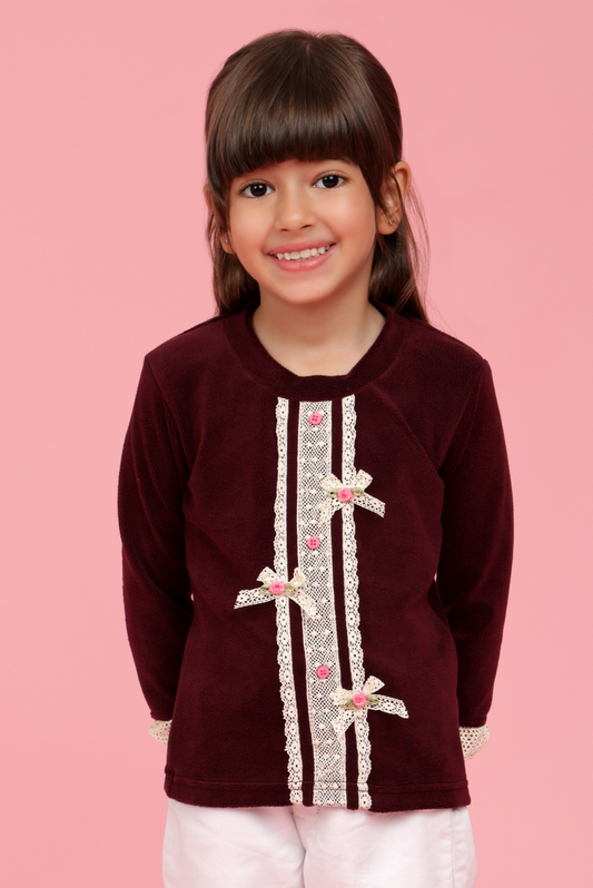 Maroon top with lace bows