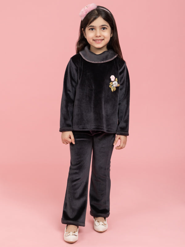 Dark grey co-ord set with embriodered patch