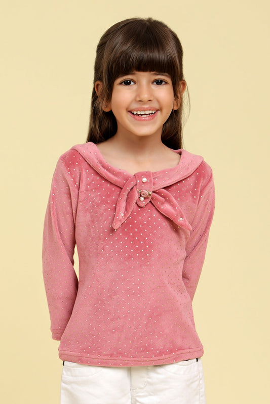 Fancy peach top with tie up bow