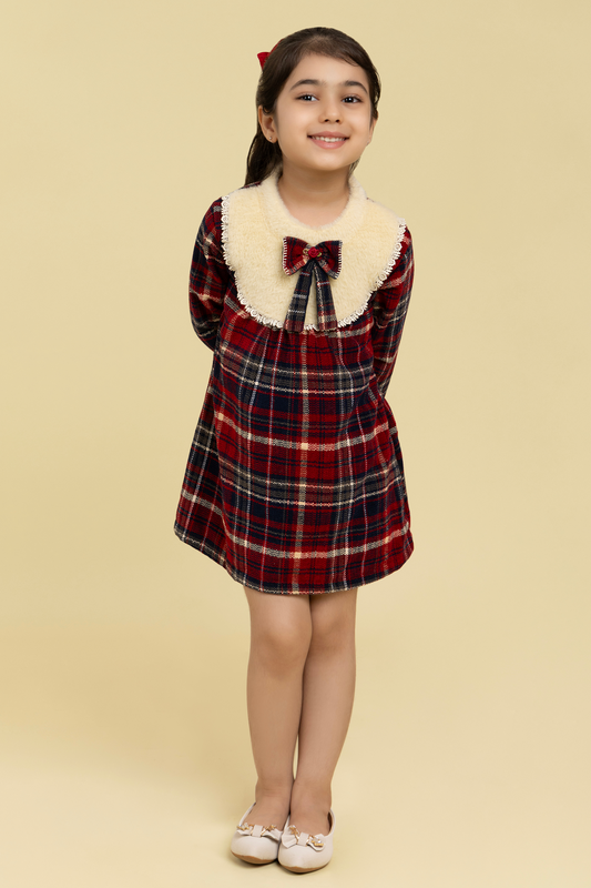 Maroon and navy check dress