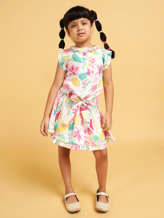 Bright floral printed skirt set