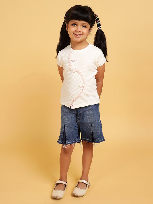 Cream top with pink lace