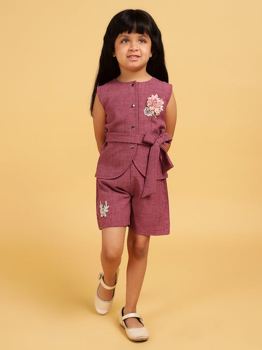 Plum co-ord set with tie up top