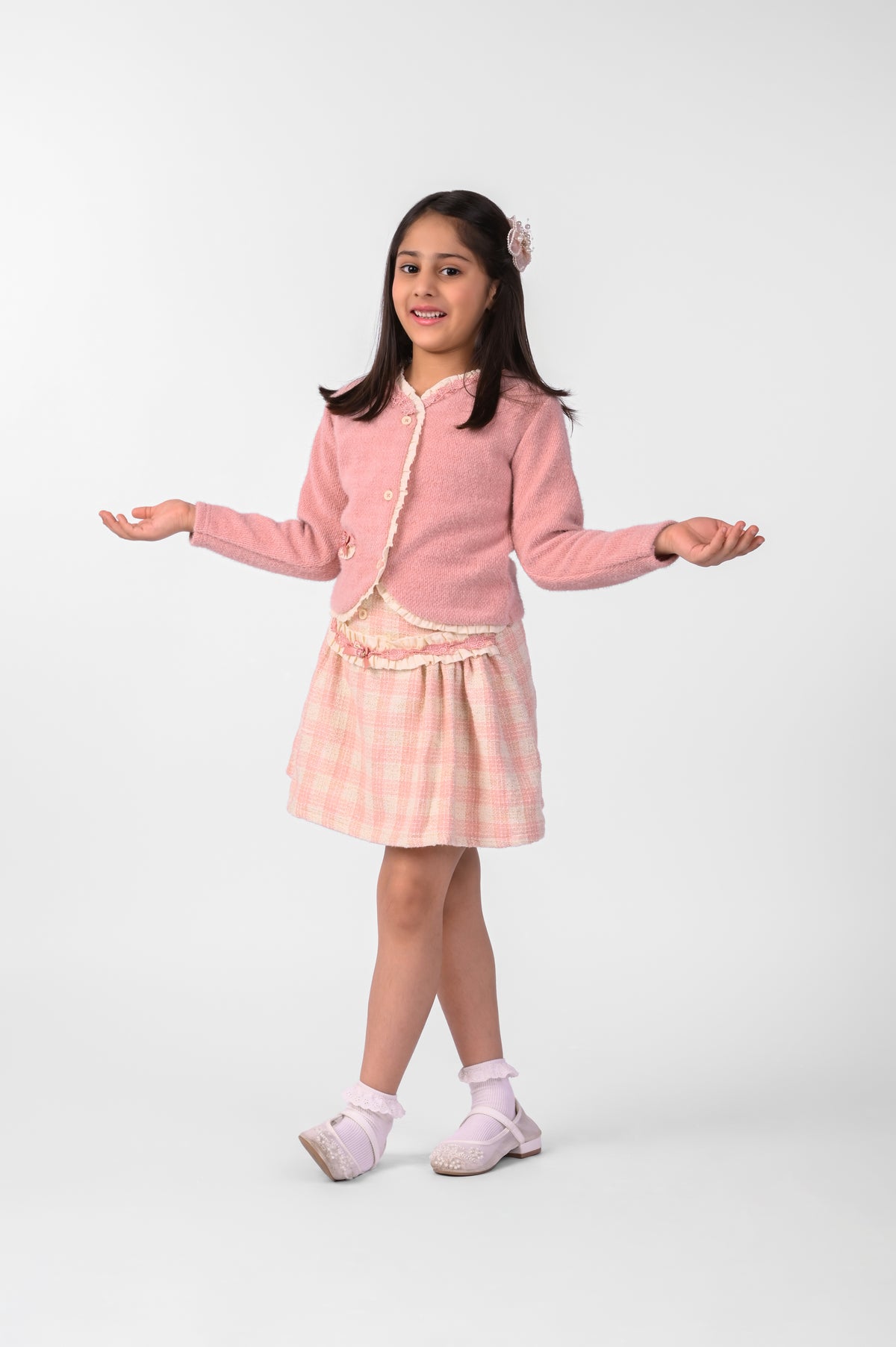 Peach Top with Peach Tweed Skirt