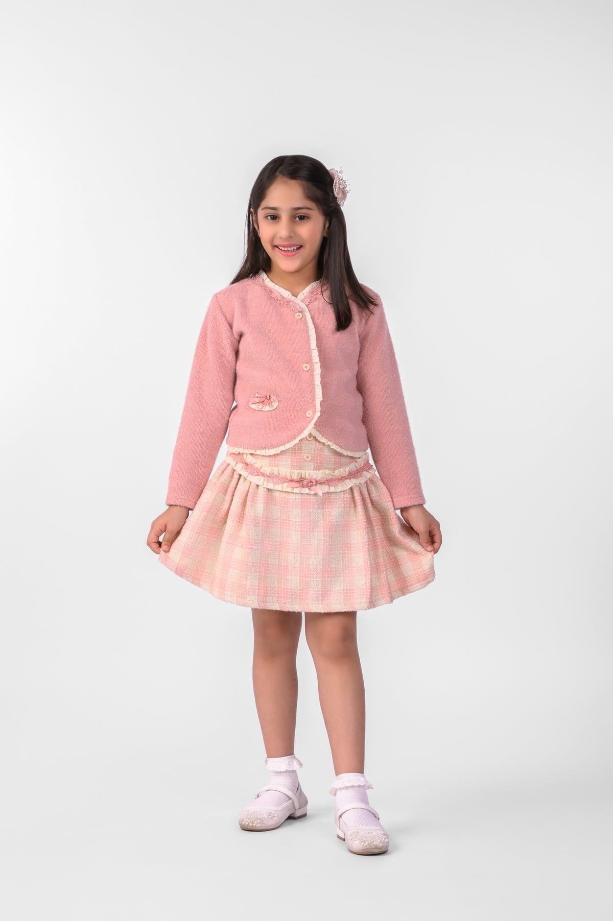 Peach Top with Peach Tweed Skirt