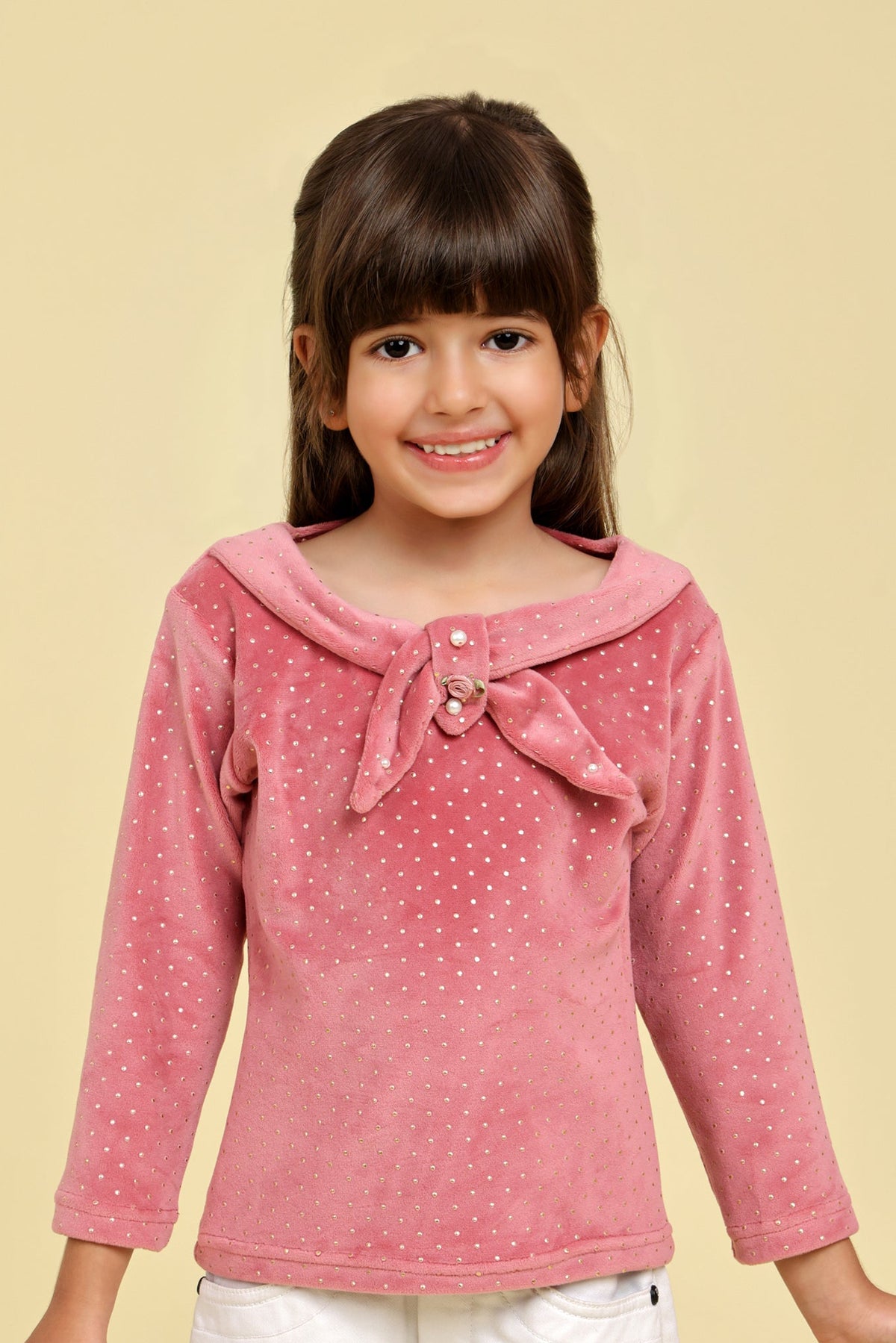 Fancy peach top with tie up bow