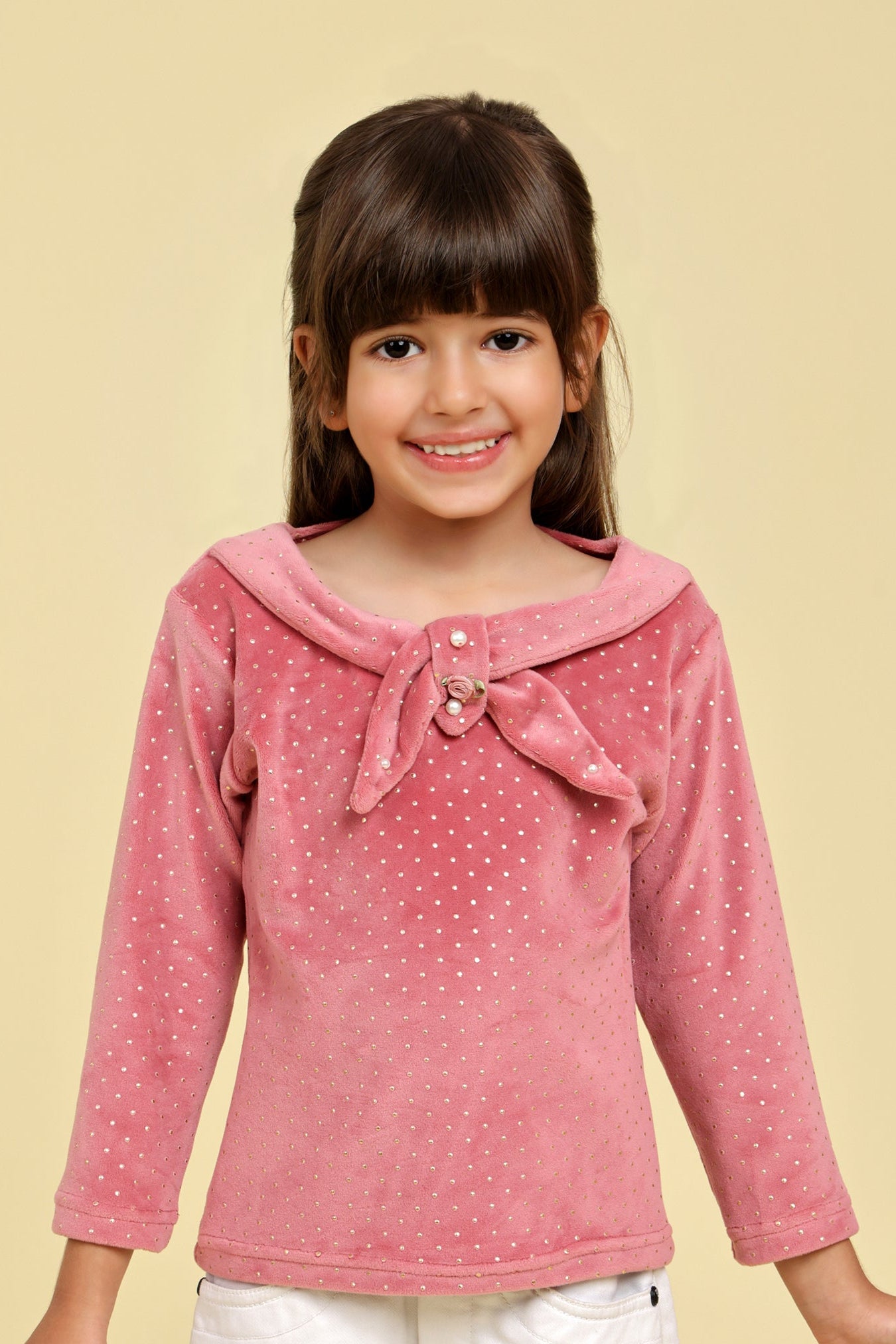 Fancy peach top with tie up bow