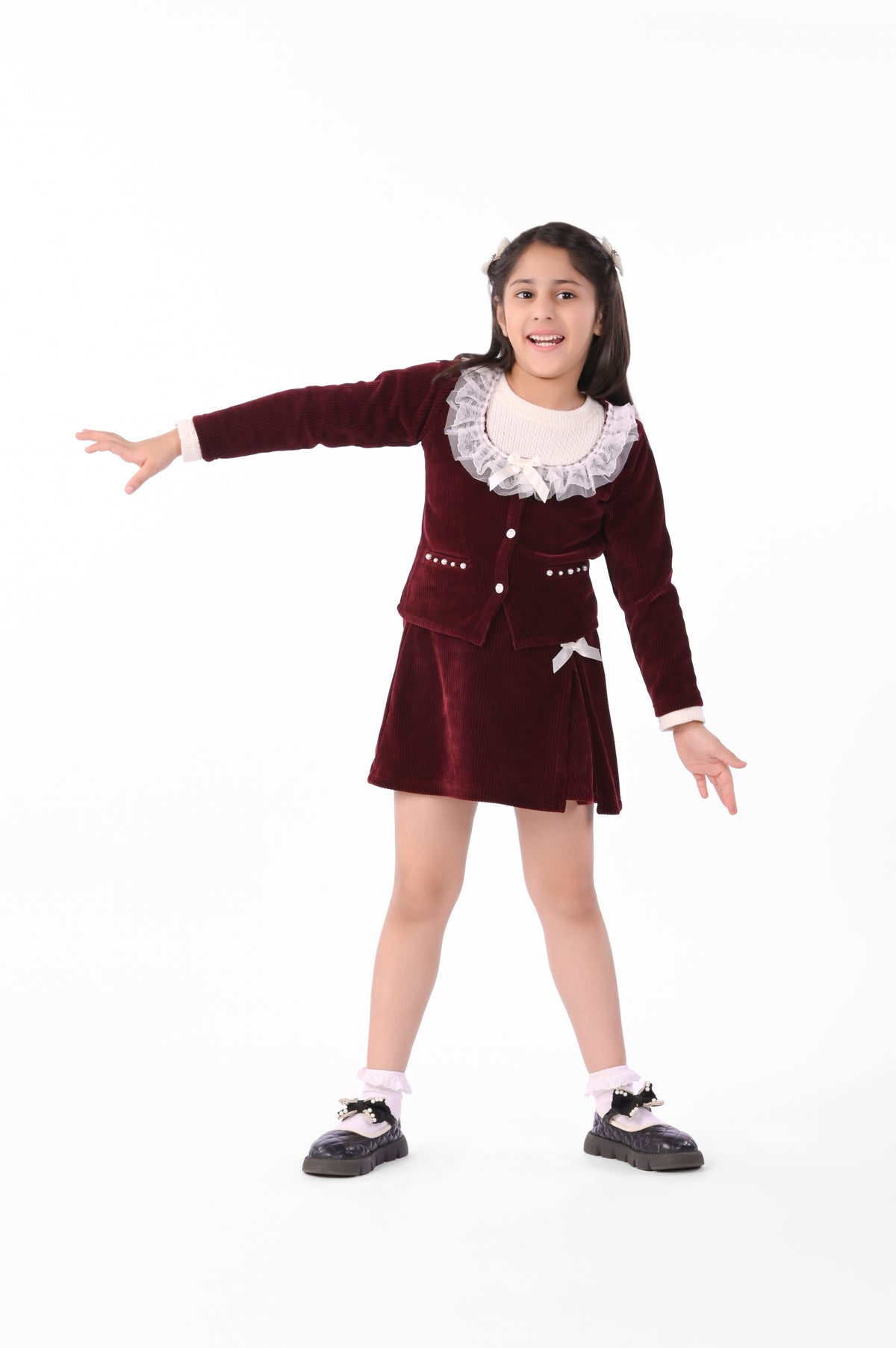 Three Piece Maroon courdroy skirt set with inner 041 042