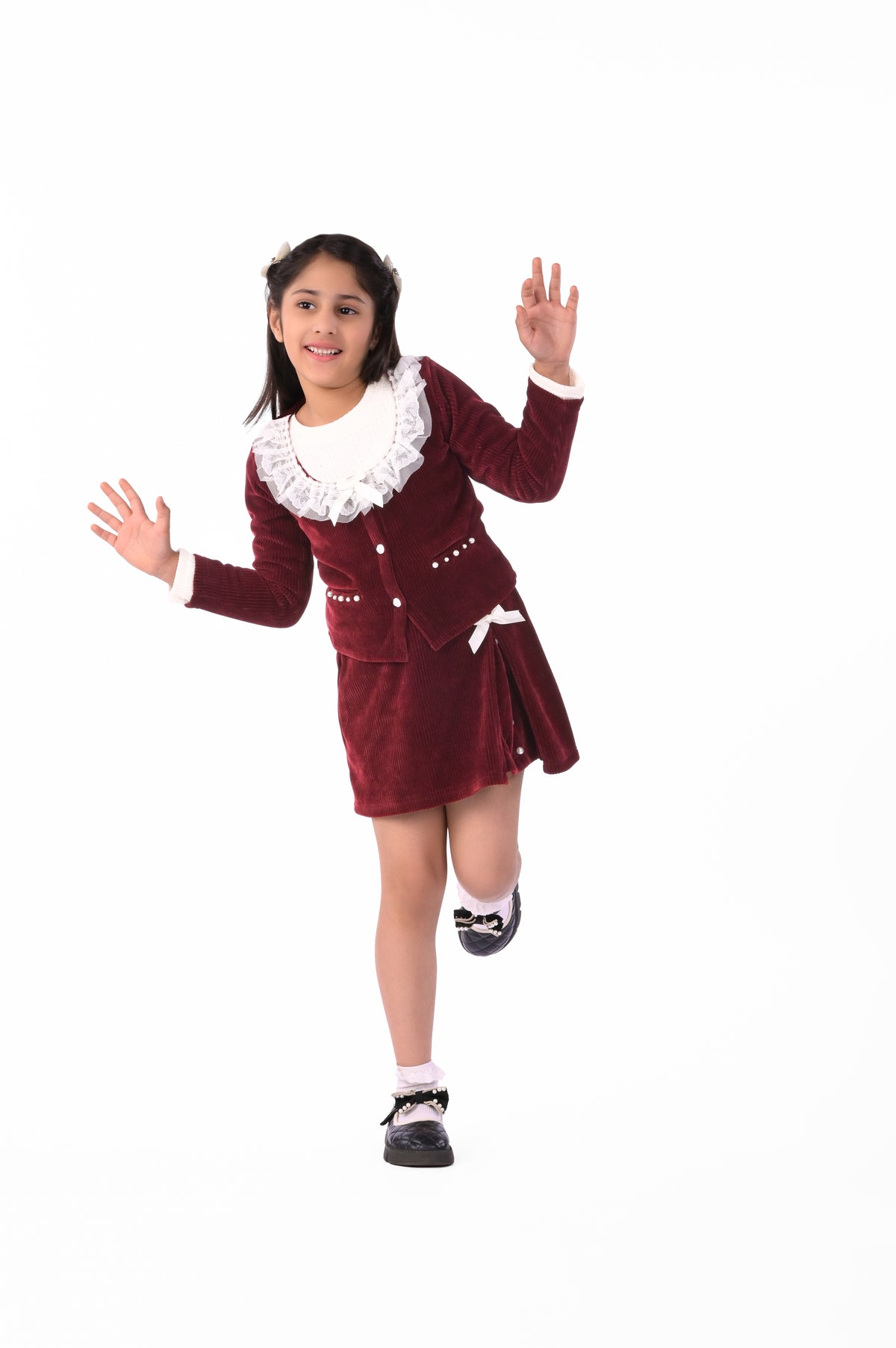 Three Piece Maroon courdroy skirt set with inner 041 042