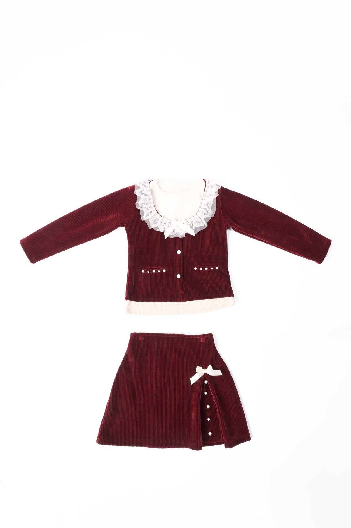 Three Piece Maroon courdroy skirt set with inner 041 042