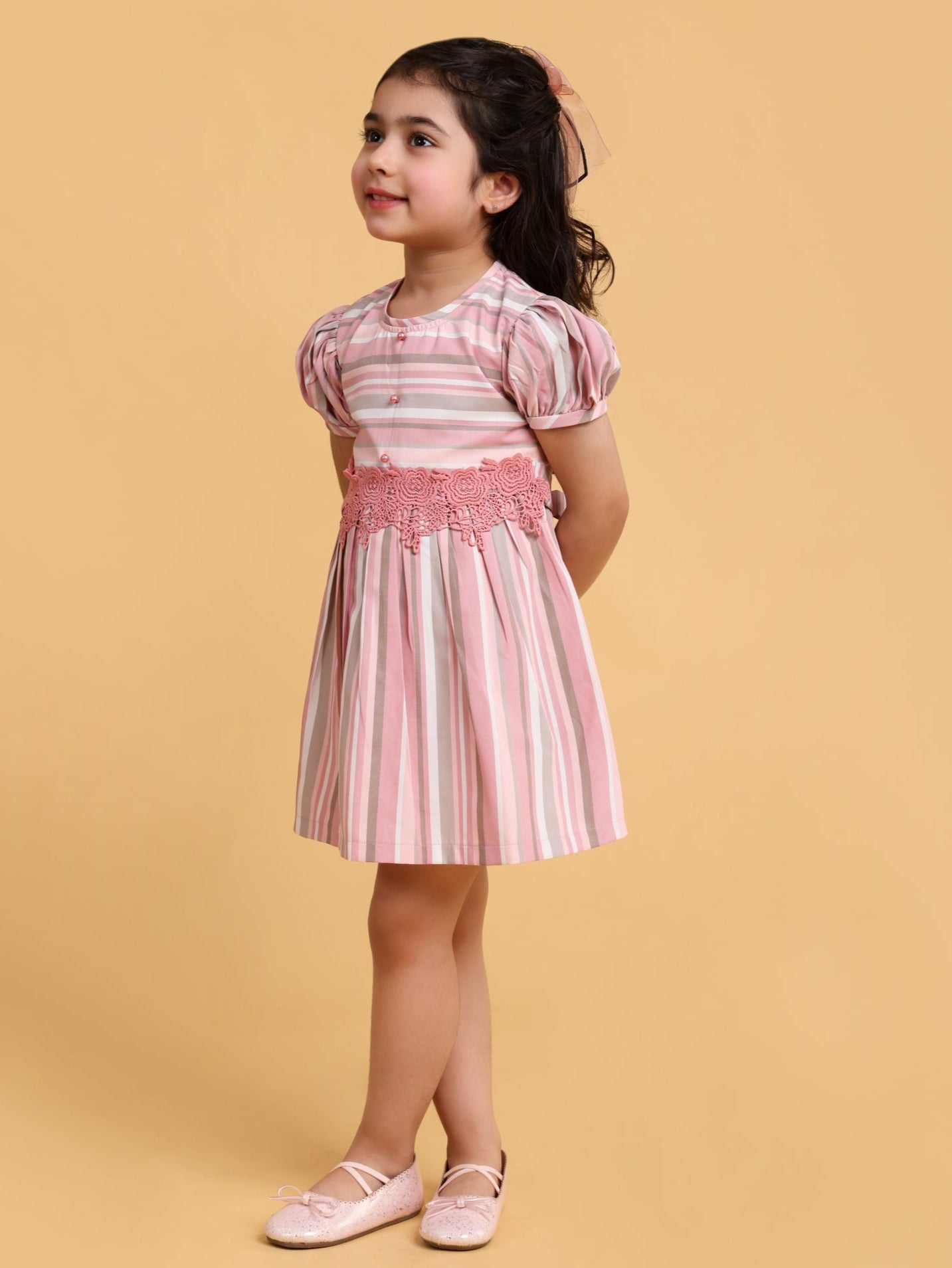 Pink Stripe Dress with fancy lace