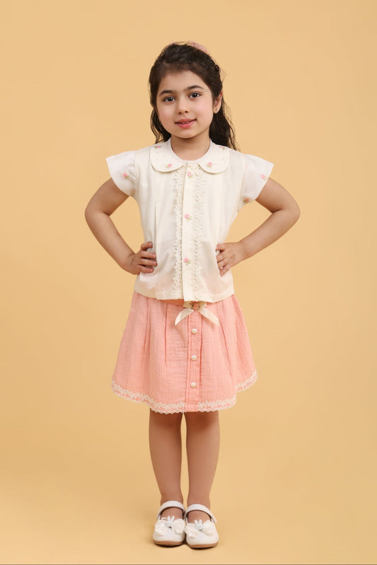 Fancy Cream top with peach skirt