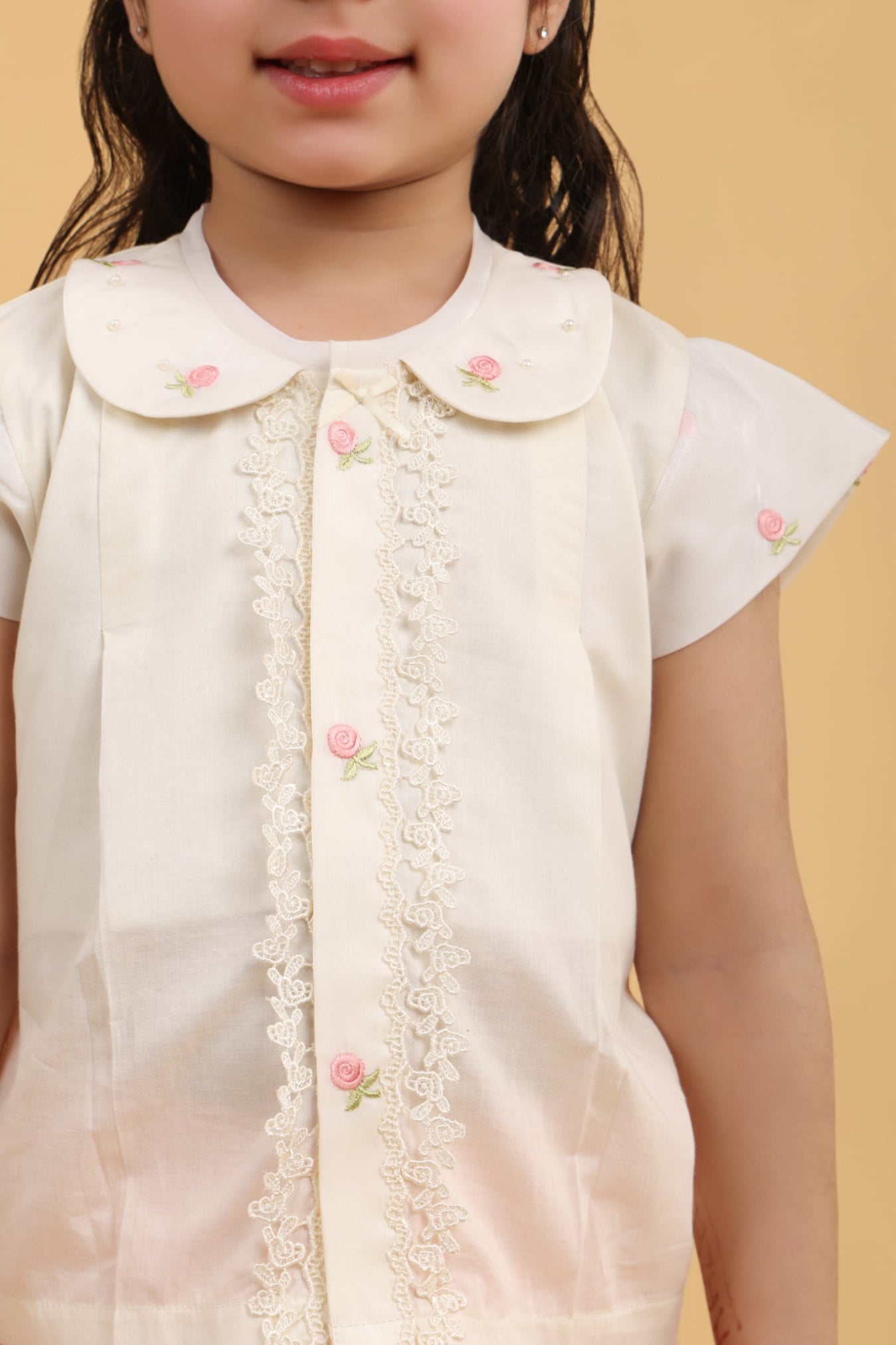 Fancy Cream top with peach skirt