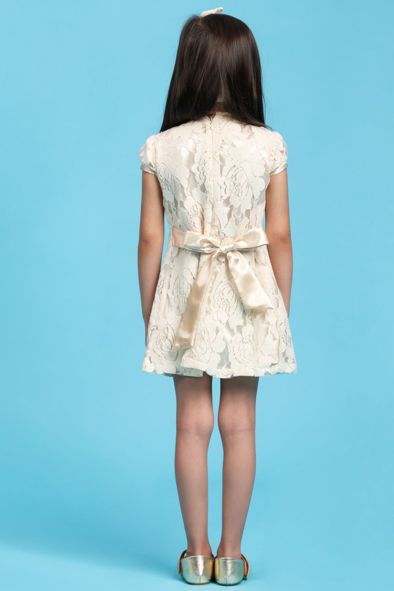 Formal net dress with fancy flower