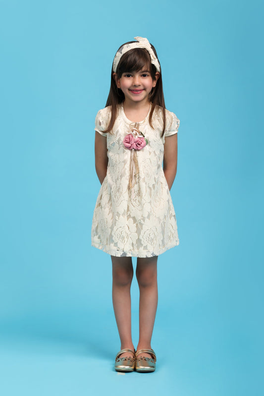 Formal net dress with fancy flower