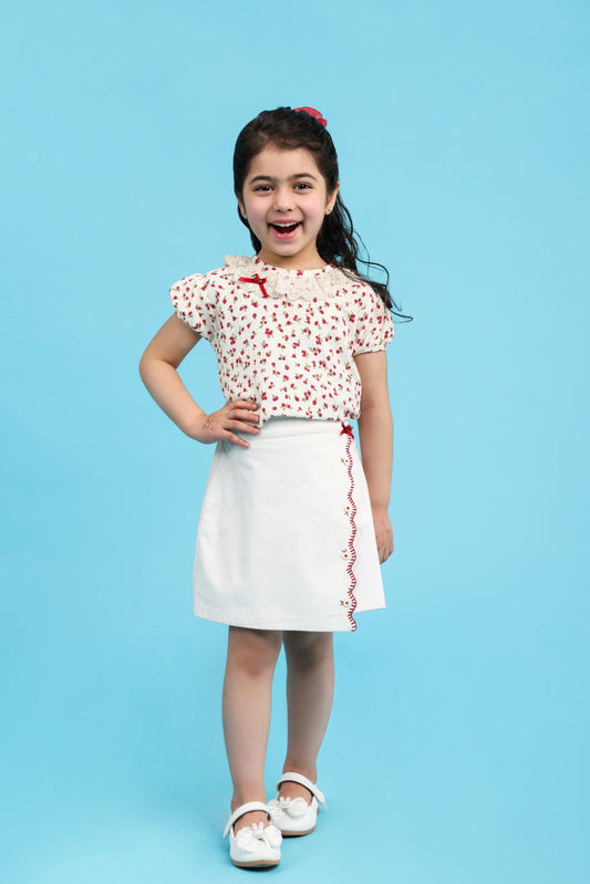 Floral printed top with fancy side flap skort