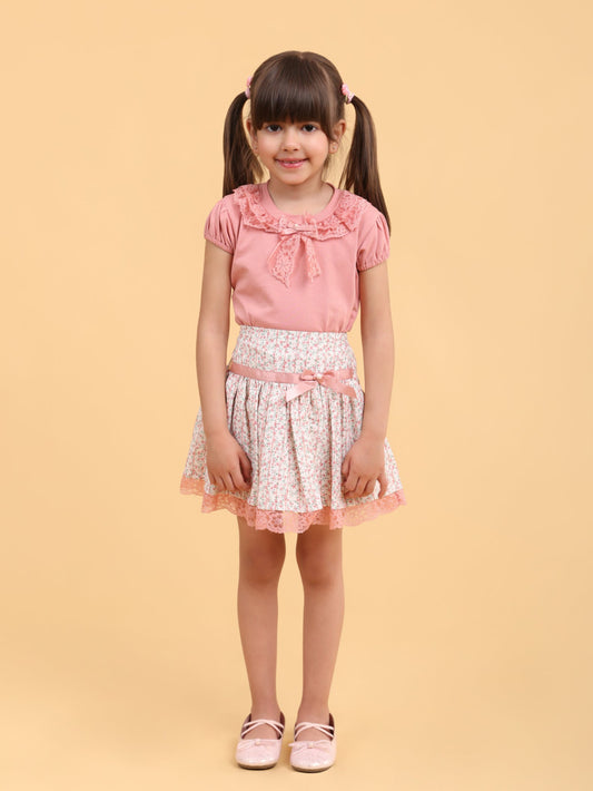 Lacey Peach top with fluffy printed skirt