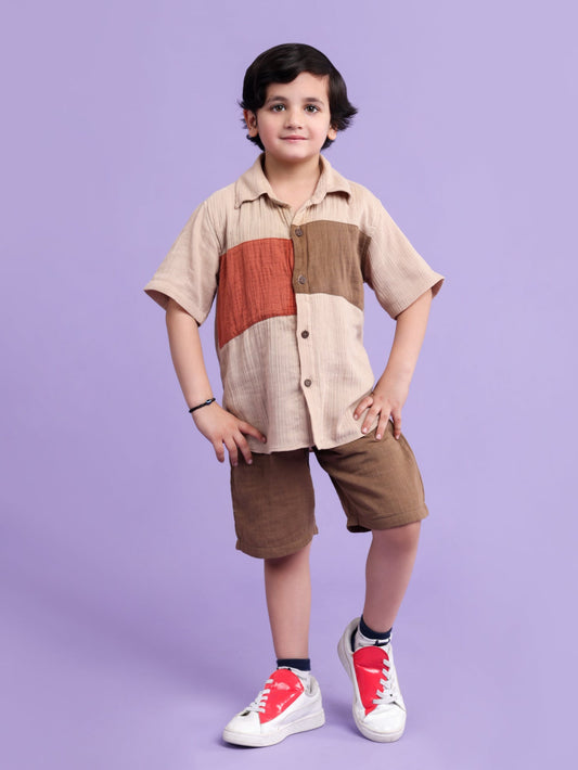 Beige Khakhi and Green Cotton co-ord set