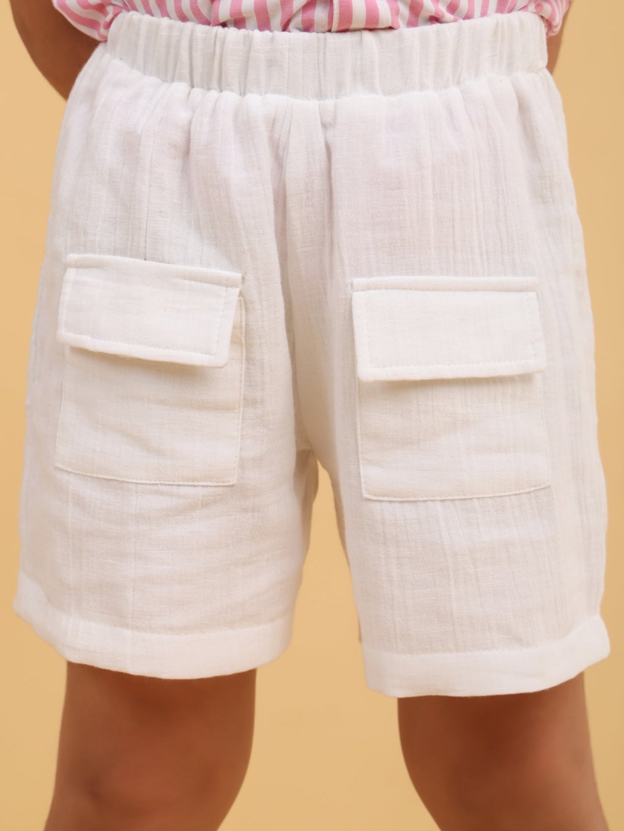 Pink stripe shirt with white shorts