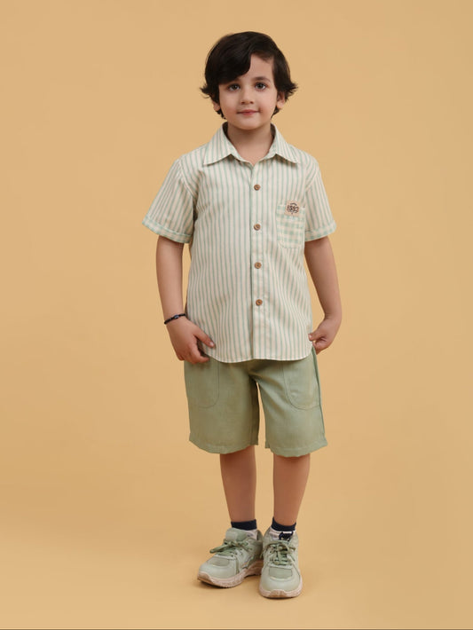 Green stripe shirt with green shorts