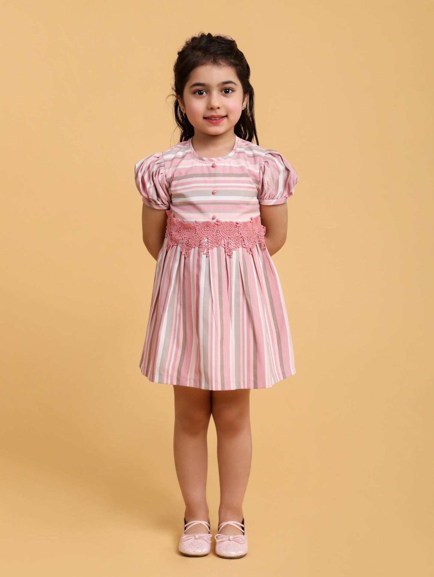 Pink Stripe Dress with fancy lace