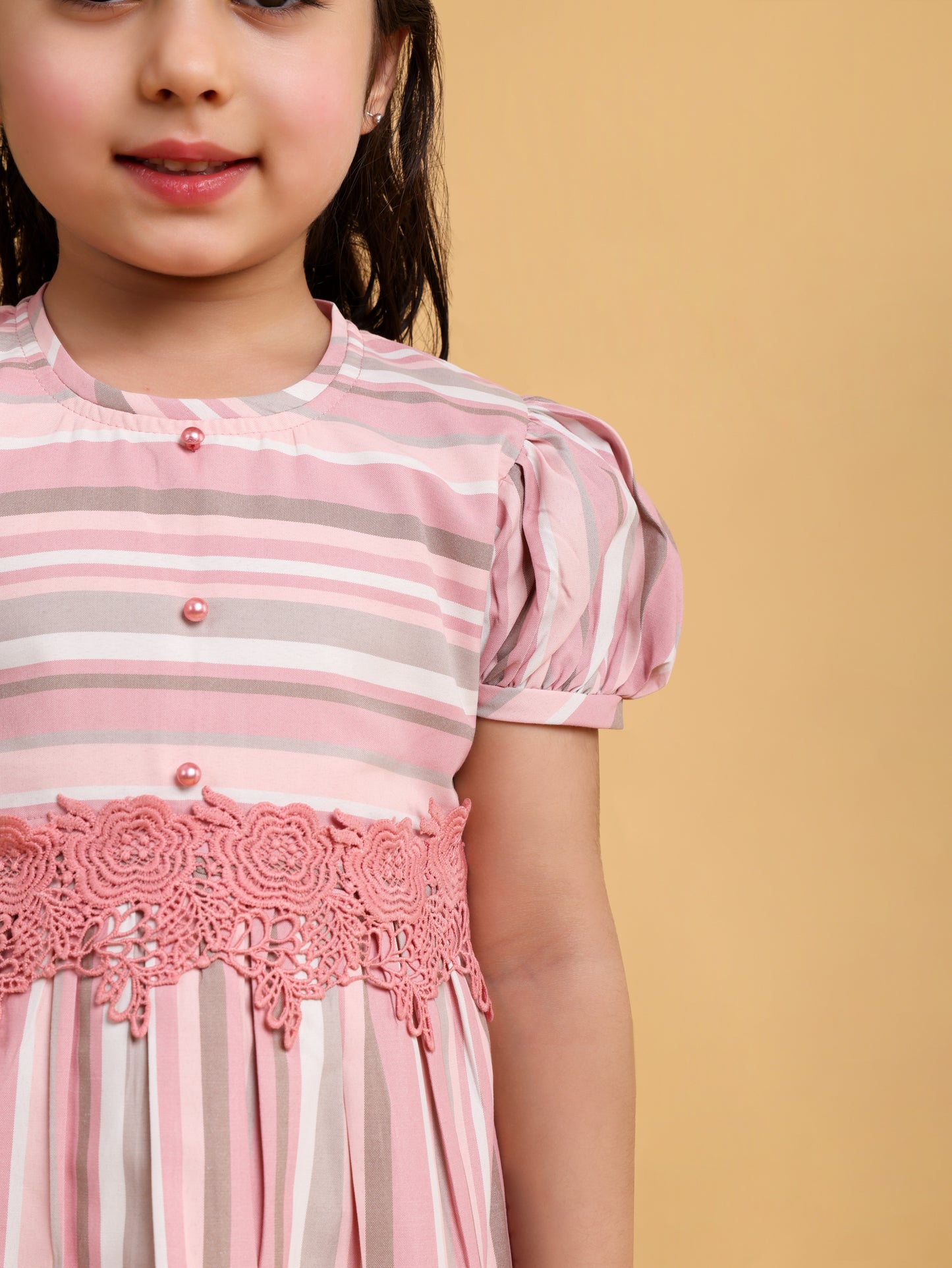 Pink Stripe Dress with fancy lace