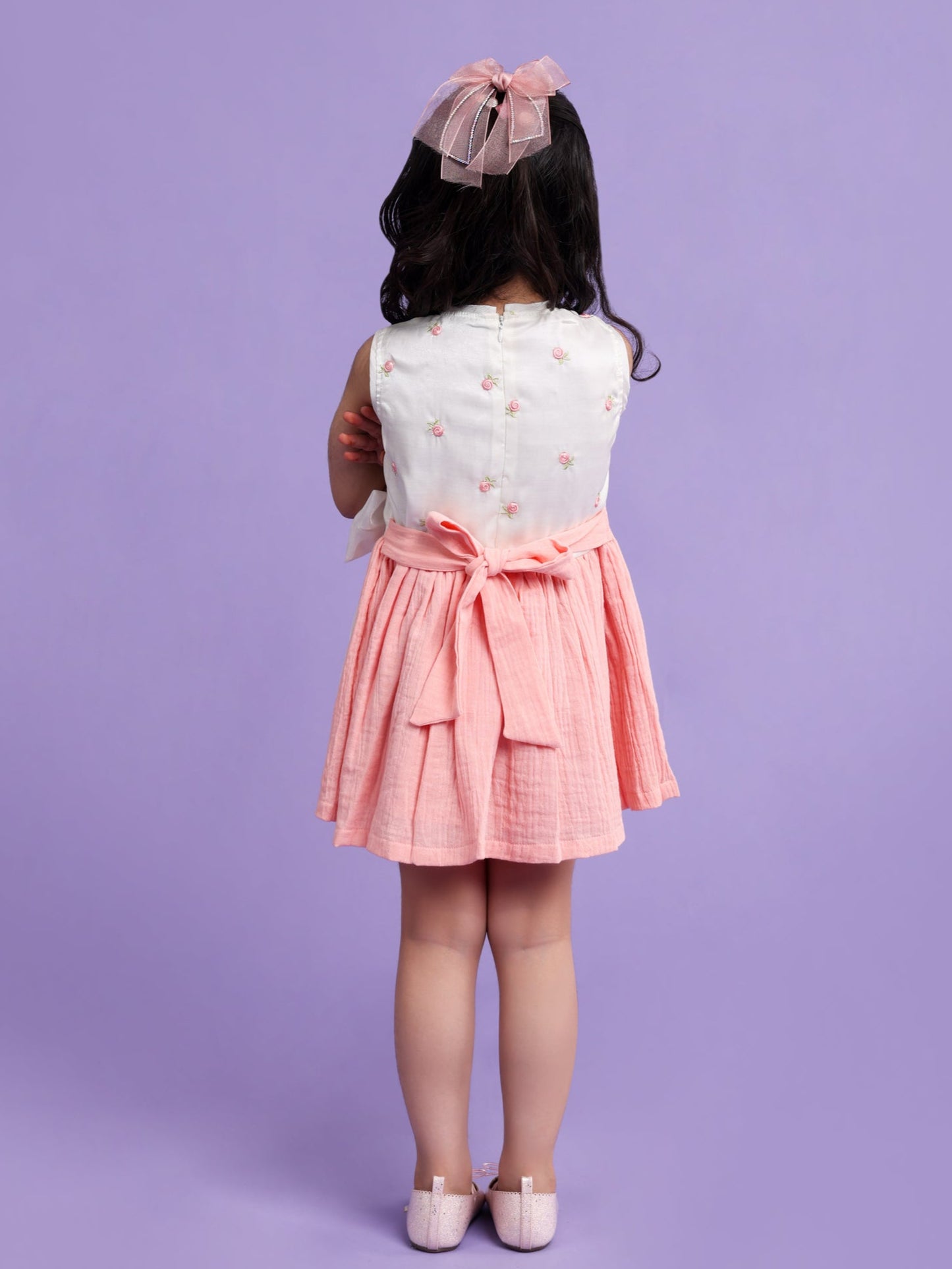 Embroidered Cream and Peach Dress