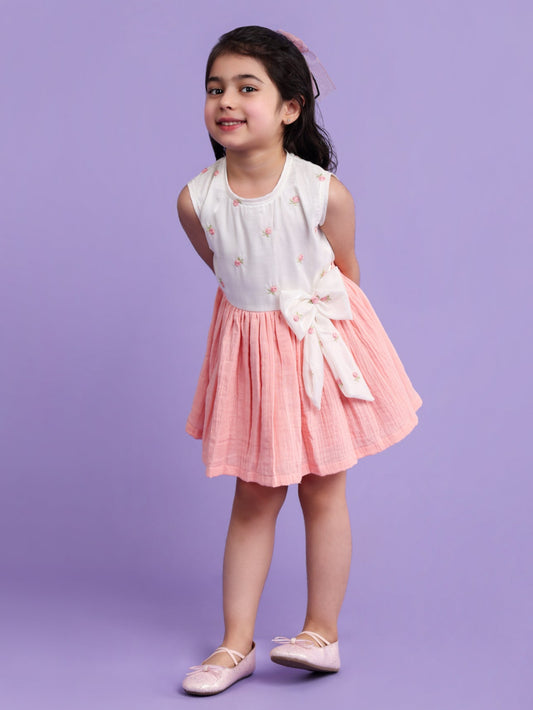 Embroidered Cream and Peach Dress