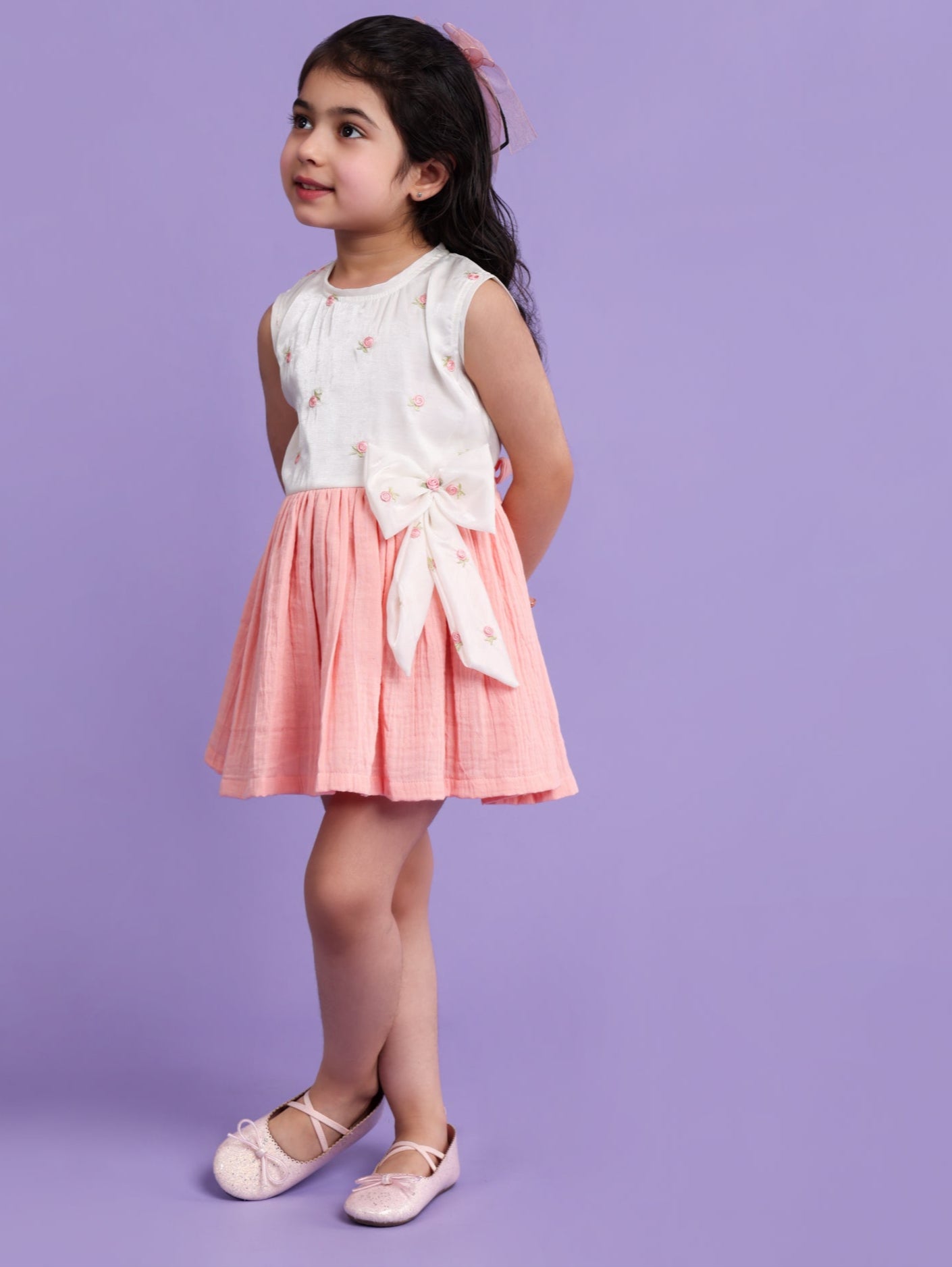 Embroidered Cream and Peach Dress